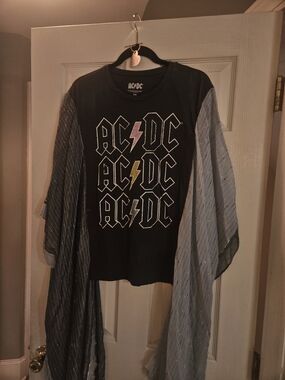Upcycled Mix And Match AC/DC Black Graphic Logo Tee Kimono